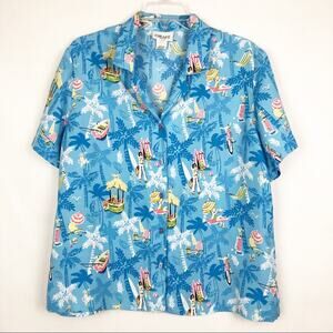 GRAFF Womens Top Petite L Vintage Beach Coastal Nautical Vacation Hawaiian Surf